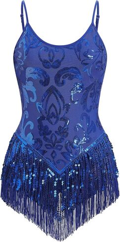 Shiny Sequin Fringe Bodysuit for Women Tassel Latin Jazz Dance Leotard Bodysuit Trapeze Lyrical Dance Bodysuit in Saudi Arabia