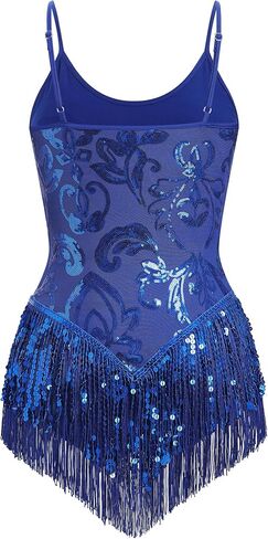 Shiny Sequin Fringe Bodysuit for Women Tassel Latin Jazz Dance Leotard Bodysuit Trapeze Lyrical Dance Bodysuit in Saudi Arabia