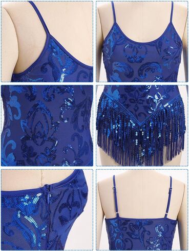Shiny Sequin Fringe Bodysuit for Women Tassel Latin Jazz Dance Leotard Bodysuit Trapeze Lyrical Dance Bodysuit in Saudi Arabia