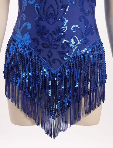 Shiny Sequin Fringe Bodysuit for Women Tassel Latin Jazz Dance Leotard Bodysuit Trapeze Lyrical Dance Bodysuit in Saudi Arabia