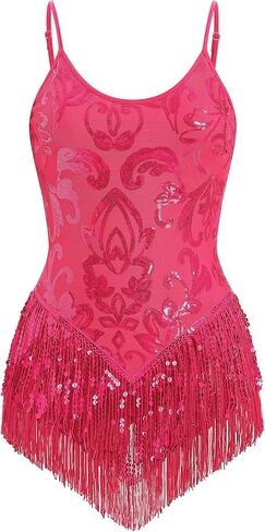 Shiny Sequin Fringe Bodysuit for Women Tassel Latin Jazz Dance Leotard Bodysuit Trapeze Lyrical Dance Bodysuit in Saudi Arabia