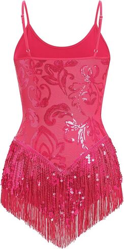 Shiny Sequin Fringe Bodysuit for Women Tassel Latin Jazz Dance Leotard Bodysuit Trapeze Lyrical Dance Bodysuit in Saudi Arabia