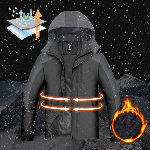 VICALLED Men's Outdoor Mountain Ski Jacket Snow Waterproof Fleece Windproof Skiing Rain Jackets Winter Hooded Coat in Saudi Arabia