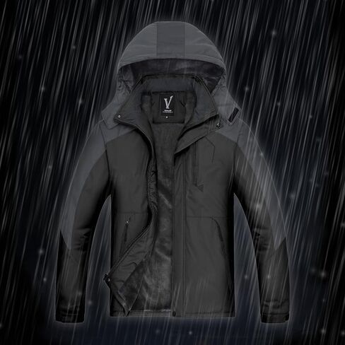 VICALLED Men's Outdoor Mountain Ski Jacket Snow Waterproof Fleece Windproof Skiing Rain Jackets Winter Hooded Coat in Saudi Arabia
