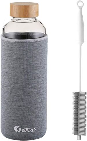 زجاجة ماء زجاجي من الزجاج 64 أوقية مصب عريض مع غطاء خيزر in Kuwait