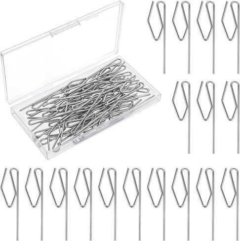 50Pcs Long Curtain Hooks Drapery Hook Pins 2.75 inch Metal Curtain Pleat Hooks Bulk Silver Heavy Duty Stainless Steel Pleated Drapes Pin on Hooks with Clear Box for Window Door Shower Curtain in Saudi Arabia