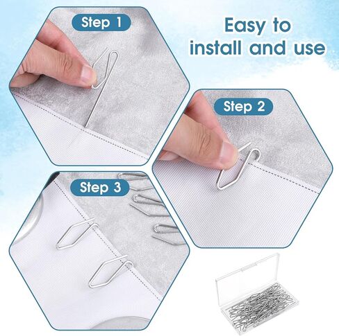 50Pcs Long Curtain Hooks Drapery Hook Pins 2.75 inch Metal Curtain Pleat Hooks Bulk Silver Heavy Duty Stainless Steel Pleated Drapes Pin on Hooks with Clear Box for Window Door Shower Curtain in Saudi Arabia