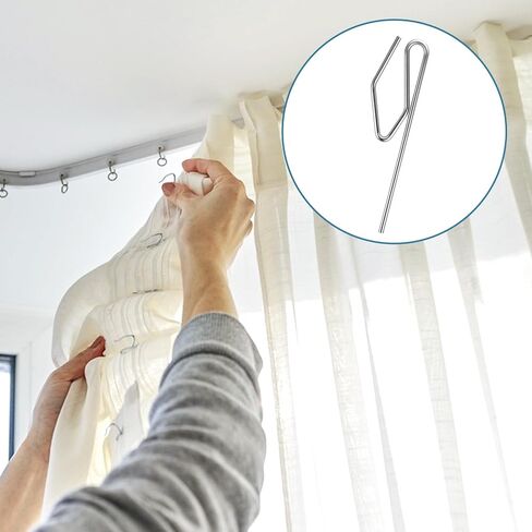50Pcs Long Curtain Hooks Drapery Hook Pins 2.75 inch Metal Curtain Pleat Hooks Bulk Silver Heavy Duty Stainless Steel Pleated Drapes Pin on Hooks with Clear Box for Window Door Shower Curtain in Saudi Arabia