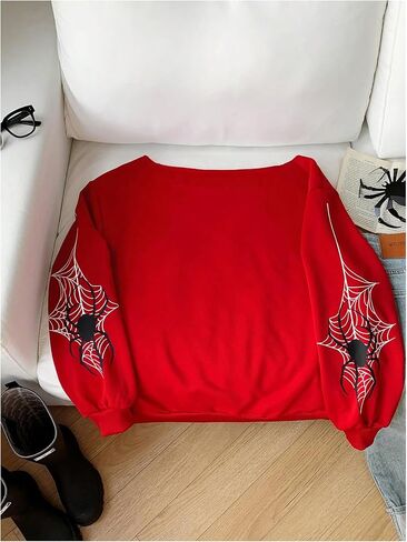 Wdirara Women's SpiderWeb Graphic قبالة قميص من النوع الثقيل ذو الأكمام الطويلة ذات الحجم الكبير. in Saudi Arabia