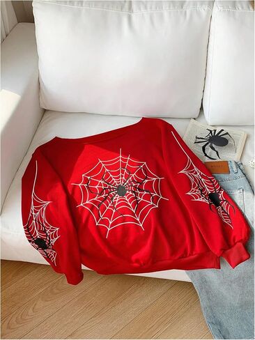 Wdirara Women's SpiderWeb Graphic قبالة قميص من النوع الثقيل ذو الأكمام الطويلة ذات الحجم الكبير. in Saudi Arabia