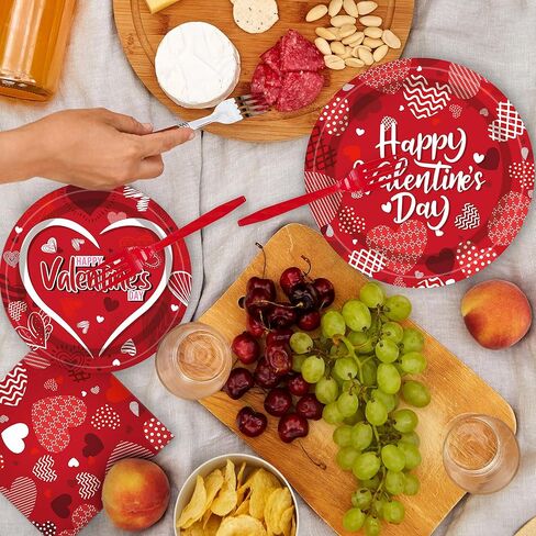 مجموعة ورقية عيد الحب والمناديل مجموعة - 96 قطعة تقدم 24 ضيفا سعيدا عيد الحب يوم الأحمر الحب القلب لوحات أدوات ماء التخلص من الشوكات المناديل in Kuwait