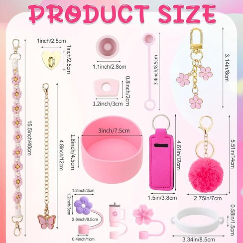 14 PCS Cup Associory for Stany ، بما في ذلك حزام مقبض زجاجة ماء ، سدادة الانسكاب ، حذاء السيليكون ، حامل Chapstick ، ​​سحر للدولة ، غطاء قش سيليكون 3 PCS لـ Stany Cup in Kuwait