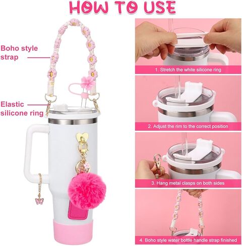 14 PCS Cup Associory for Stany ، بما في ذلك حزام مقبض زجاجة ماء ، سدادة الانسكاب ، حذاء السيليكون ، حامل Chapstick ، ​​سحر للدولة ، غطاء قش سيليكون 3 PCS لـ Stany Cup in Kuwait