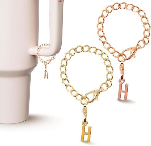 2PCS Letter Charm Accessories for Stanley Cup, Gold & Rose Gold A-Z Initial Chain Water Bottle Name Id Charms for Stanley 30&40 oz, Tumbler,Yeti, Simple Modern Cups Handle in Kuwait