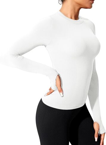 Women's Seamless Workout Shirts Long Sleeve Breathable Quick Dry Running Yoga Athletic Gym Thumb Holes Tops in Kuwait