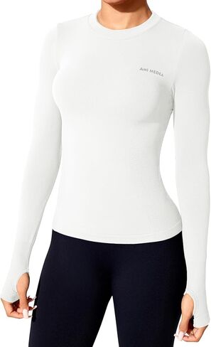 Women's Seamless Workout Shirts Long Sleeve Breathable Quick Dry Running Yoga Athletic Gym Thumb Holes Tops in Kuwait