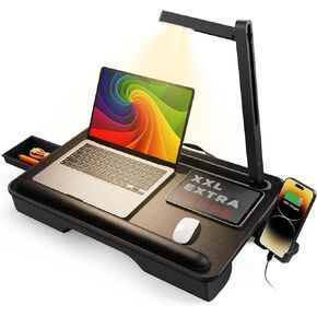 SAIJI Laptop Lap Desk with LED Light, Portable Laptop Desk for Lap - Fits Up to 17" Laptop & MacBook, Laptop Table for Couch, Laptop Lap Desk with Cushion - Built-in Storage Drawer and Phone Holder