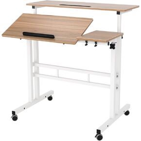 SogesHome 31.5 inches Adjustable Laptop Desk Table Portable Laptop Table Computer Stand Desk Cart Tray with Computer Host Stand, Oka