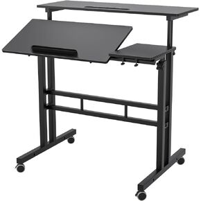 SogesHome 31.5 inches Adjustable Laptop Desk Table Portable Laptop Table Computer Stand Desk Cart Tray with Computer Host Stand, Oka