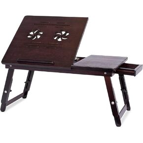 Multi Tasking Lap Desk with Venting for Computer Heat | Adjustable Legs and Pullout Drawer | Fits Laptops Up to 15" | Walnut | Laptop Bed Tray | Folding TV Tray Table