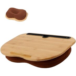 Lap Desk-Portable Laptop Table with Bamboo Platform Phone Holder Pillow Cushion Anti-Slip Stopper on Bed & Sofa S(15"x11")