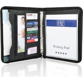 H&S A4 Zipped Conference Folder Padfolio Folio Case Business Faux Leather Document Bag Portfolio - Ring Binder