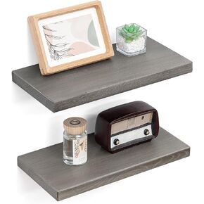 Natural Ash Wood Floating Shelves for Wall 16 Inch, Solid Wooden Wall Mounted Shelves for Decor & Storage, Rustic Wood Shelves for Living Room Bedroom Kitchen Home Office - Natural