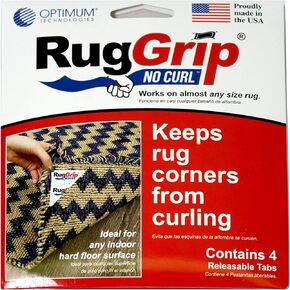 Rug Grip No Curl - Anti-Curling Rug Grip Corner Tabs for Area Rugs and Runners, 4 Pieces, Slip Resistant Triangular Tabs, Works on All Hard Floor Types