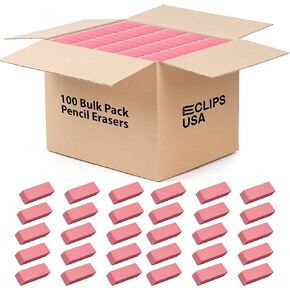 Pink Pencil Erasers - Large, 100 Pack for School & Kids