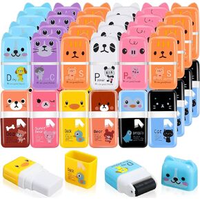 44 Pcs Erasers for Kids Gift Bulk Cute Pencil Eraser with Clean up Roller Cool Animal Themed Eraser for School Party Christmas Favors