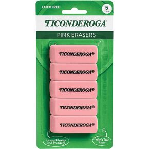 Ticonderoga Wedge Erasers, Pink, 5 Count