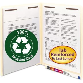 Smead 100% Recycled End Tab Fastener File Folder, Shelf-Master Reinforced Straight-Cut Tab, 2 Fasteners, Letter Size, Manila, 50 per Box (34160)