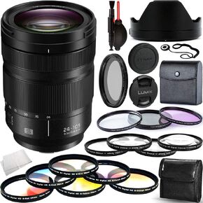 Panasonic Lumix S 24-105mm f/4 Macro O.I.S. Lens (White Box) with Advanced Accessory Bundle: Bundle Includes – 3pc Filter Kit(UV,CPL,FLD), 6pc Graduated Color Filter Kit, 4pc Macro Close-up Filter Kit