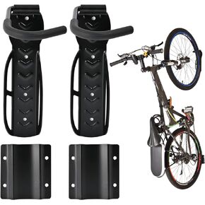 2Pack Bike Wall Mount Rack with Tire Tray, Heavy Duty, Portable, Space Saving, Safety Locking Mechanism, Rubber Coated Hook, Holds Up to 66lb