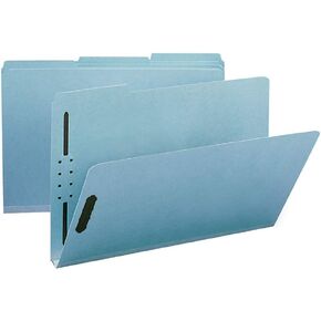 Smead 100% Recycled Pressboard Fastener File Folder, 2 Fasteners, 1/3-Cut Tab, 1" Expansion, Legal Size, Blue, 25 per Box (20000)