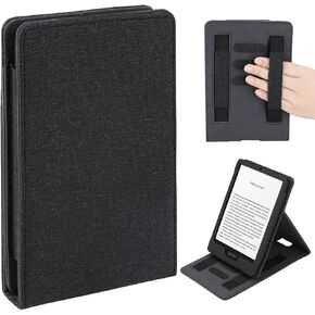 WALNEW Flip Case for 6.8" Kindle Paperwhite 11th Generation 2021 and Kindle Paperwhite Signature Edition - Two Hand Straps and Vertical Multi-Viewing Stand Cover with Auto Wake/Sleep, Black