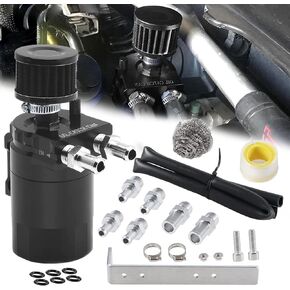 YESHMA Universal Oil Catch Can Breather Tank Baffled Filter With 3/8" Fuel Line,Aluminum,300ml（Black）