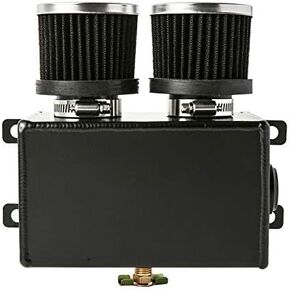 1.2L Twin Baffle Dual Filter Engine AN8 Oil Catch Can Tank Reservoir (Silver) (1.2L-Silver) (1.2L-BLack)