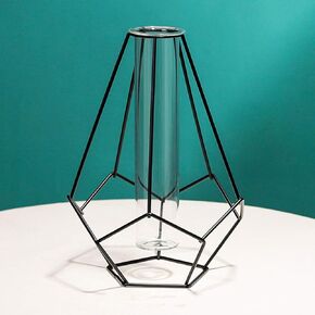 Metal Rack Stand Clear Flower Vase Glass Vases Set, Nordic Style Lantern Glass Iron Art Plant Containers for Office Home Wedding Decorate(Golden)