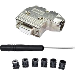 DB9 Breakout Connector,DB9 Solder Connector,RS232 D-SUB Male Serial Adapters 9pin Port Breakout Board Solder Module,90 Degree Angle Metal Hood with case Long Bolts Tail Pipe