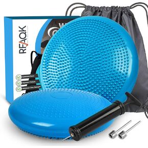 RFAQK Inflated Air Stability Wobble Cushion - Wiggle Seat to Improve Sitting Posture & Attention, Stability Balance Disc for Physical Therapy Exercise [Extra Thick, Pump, Bag, E-Book Included]