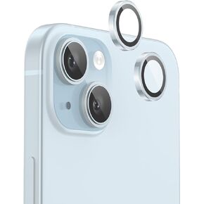FLOLAB NanoArmour for iPhone 15/15 Plus Camera Lens Protector Durable, Tempered Glass Camera Cover, Aluminum Camera Ring, Anti Reflective TruColors Ultra Clear, and Easy to Install - Black