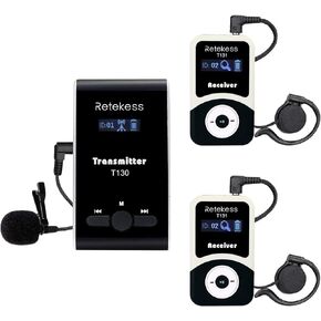 Retekess T130 Wireless Tour Guide System, Church Translation System, Good Quality Sound, 99 Channels, Audio Transmission System for Court,Training,School (1 Transmitter 2 Receivers)