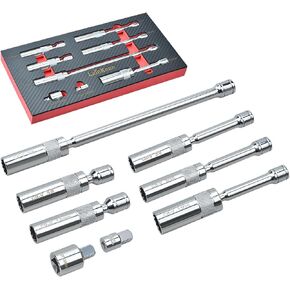 7Pc 3/8-Inch Drive 360 Degree Magnetic Swivel Spark Plug Socket Tools With Torque Wrench (10-60N.m) Set, 12 Point, Include 9/16-Inch, 5/8-Inch, 13/16-Inch, 14mm Socket