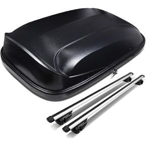 DNA Motoring PT-ZTL-8100-GY Adjustable 120cm Aluminum Roof Rail Cross Bars+Cargo Box w/Lock+Keys,12 cu. ft.Grey