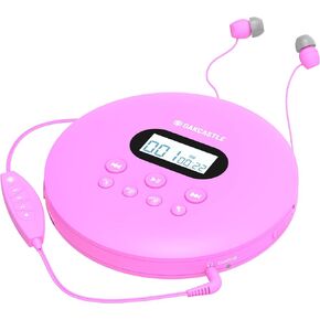 مشغل أقراص مضغوطة محمول، مشغل أقراص مضغوطة محمول قابل لإعادة الشحن مع بلوتوث 5.3، وقت تشغيل 12 ساعة، مشغلات أقراص مضغوطة صغيرة للسيارة (AUX فقط) | مشغل أقراص مضغوطة محمول Oakcastle CD100 مع سماعات رأس، CD Walkman، Discman (وردي) in Kuwait