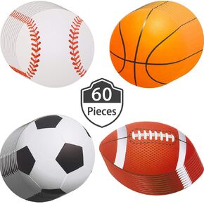 60 Pieces Sports Ball Cutouts Basketball Football Soccer Baseball Cutouts for Sports Theme Party Baby Shower Birthday Decoration