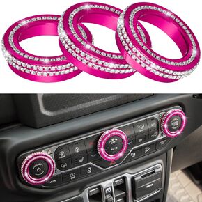 Air Conditioner Switch Knob Cover for 2018-2022 Jeep Wrangler JL JLU Gladiator JT Bling Crystal Rhinestone Button Cover Decoration Twist Ring Trim Interior Accessories Aluminum Alloy (Black 3PCS)