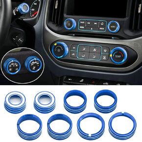AC Audio Knob Cover Compatible with Chevrolet Chevy Colorado GMC Canyon 2015-2022 Center Console Auto Climate Control Turn Signal 4WD Light Switch Knob Cover Trim Ring 8pcs (Red)