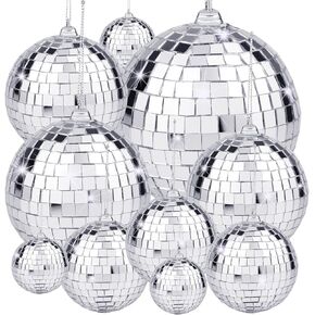 10 Pieces Disco Mirror Balls Silver Hanging Ball for 50s 60s 70s Disco DJ Light Effect Party Home Decoration Stage Props School Festivals Party Favors (Pink)